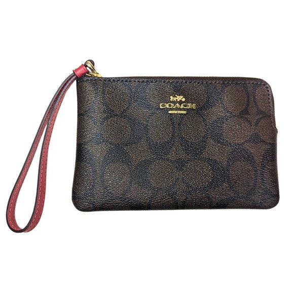 Coach Handbags - Coach Signature Monogram Logo Brown Zippy Wristlet Wallet